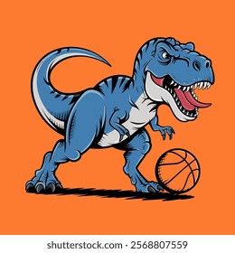 T-Rex playing basketball dinosaur illustration