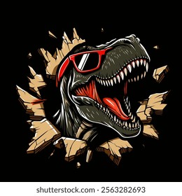 T-Rex Roar with sun glasses dinosaur illustration 