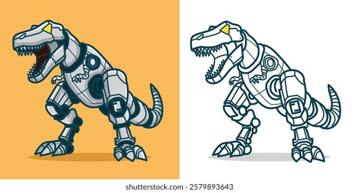 a T-Rex Robot for a Futuristic Design Element or Coloring book element