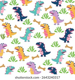t-rex seamless pattern cute design dinosaur for kids apparel. This design is suitable for children's clothing textile industry