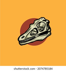 the t-rex skull animals dead in in red dot background 