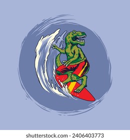 Trex Surfing Cartoon Logo Vector Design