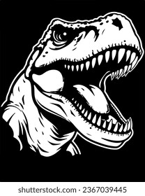 T-REX Tyrannosaurus Rex big dangerous head of dino dinosaur. Cartoon illustration drawing engraving ink line art vector.  for print design t shirt tee clothes sticker poster.