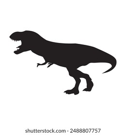 T-rex tyrannosaurus silhouette. Vector illustration growling screaming tyrannosaurus rex dinosaur silhouette isolated on white background. Standing dino logo icon, side view.