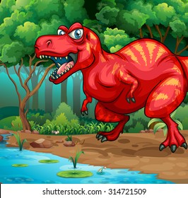 T-Rex walking in the jungle illustration