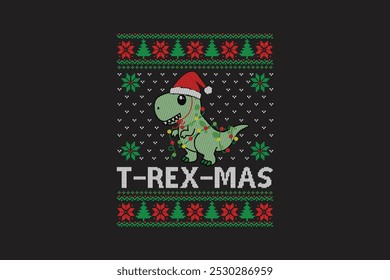 T-rex-mas Navidades feas suéter de la camiseta Diseño del patrón