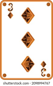Trey of diamonds in the style of mechanical steampunk. Vector illustration.