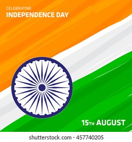 Tri Color Lines background with Wheel. Indian Independence Day
