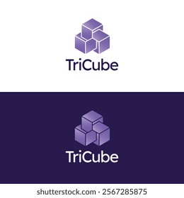 Tri Cube Logo. Three Boxes Symbol Combination Symbol. 3 Block Simple Element Vector Gradient Design Template.