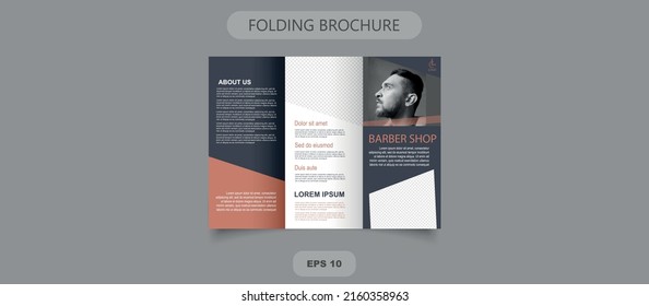 Tri fold barbershop brochure. Vector graphics