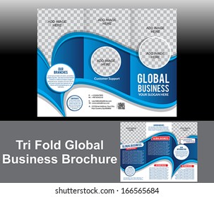 Tri Fold Blue Wave Brochure vector illustration 