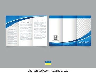 Tri fold brochure with blue waves. Flyer for printing. Vector graphics.