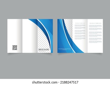 Tri fold brochure with blue waves. Flyer for printing. Vector graphics.