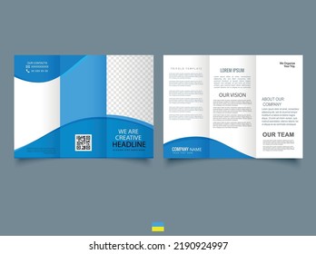 Tri fold brochure with blue waves. Flyer for printing. Corporate Tri fold brochure design, brochure flyer design, Vector .