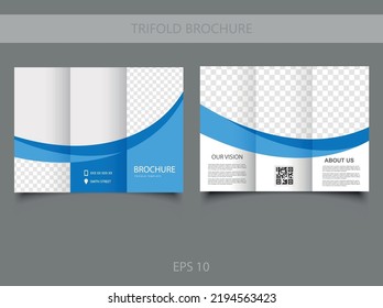 Tri fold brochure with blue waves. Concept Tri-fold Design and Brochure, Catalog Vector Template