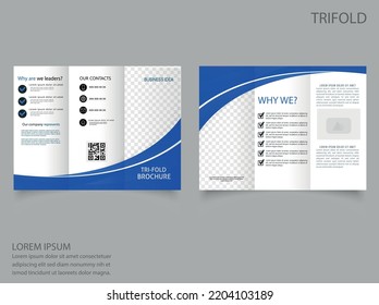 Tri fold brochure with blue waves. Flyer for printing.