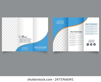 Tri fold brochure with blue waves. Flyer for printing. Modern, Creative Professional fold brochure vector design.