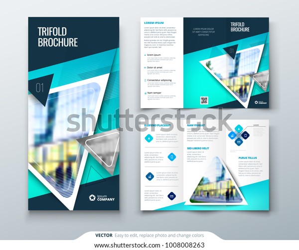 Tri Fold Brochure Design Blue Template Stock Vector Royalty Free