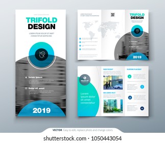 Tri fold brochure design. Business template for tri fold flyer with modern circle photo and abstract background Creative 3 folded flyer or brochure concept.