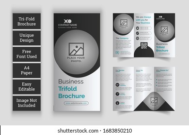 Tri fold brochure design with circle, corporate business template for tri fold flyer. Layout with modern photo and abstract circle background. Creative concept folded flyer or brochure.