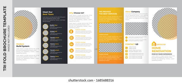 Tri fold brochure design. Corporate business template for try fold brochure or flyer. Layout with modern elements and abstract background. Creative concept folded flyer or brochure.