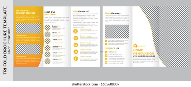 Diseño de folletos triples. Plantilla de negocio corporativa para intentar doblar folleto o volante. Diseño con elementos modernos y fondo abstracto. Diseño creativo plegado volante o folleto.
