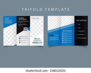 Tri fold brochure design, Corporate  brochure flyer design, blue color.