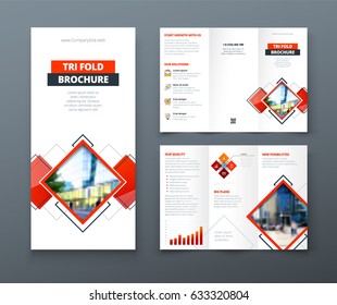 Tri fold brochure design. Corporate business template for tri fold flyer with rhombus square shapes