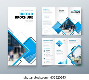 Tri Fold Brochure Design. Corporate Business Template For Tri Fold Flyer With Rhombus Square Shapes