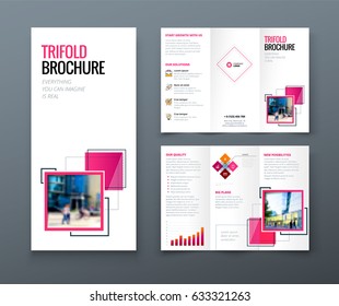 Tri fold brochure design. Corporate business template for tri fold flyer with rhombus square shapes