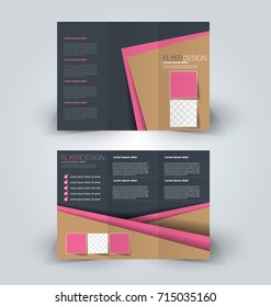 Tri fold brochure design. Creative business flyer template. Editable vector illustration. Brown and pink color.