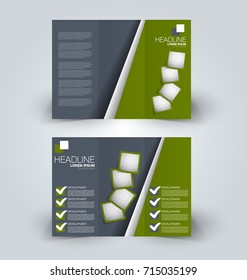 Tri fold brochure design. Creative business flyer template. Editable vector illustration. Green color.