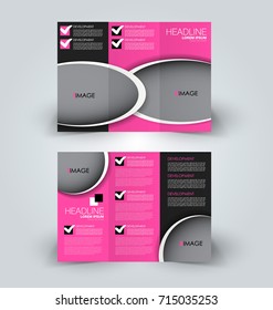 Tri fold brochure design. Creative business flyer template. Editable vector illustration. Black and pink color.