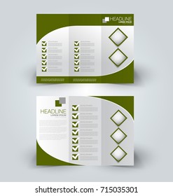 Tri fold brochure design. Creative business flyer template. Editable vector illustration. Green color.