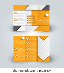 Tri fold brochure design. Creative business flyer template. Editable vector illustration. Orange color.