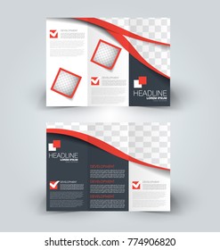 Tri fold brochure design. Creative business flyer template. Editable vector illustration. Red color.