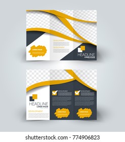 Tri fold brochure design. Creative business flyer template. Editable vector illustration. Yellow color.