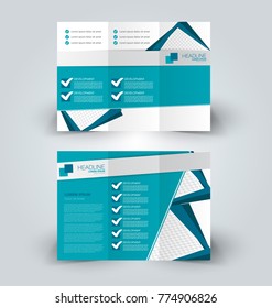 Tri fold brochure design. Creative business flyer template. Editable vector illustration. Blue color.