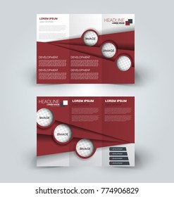 Tri fold brochure design. Creative business flyer template. Editable vector illustration. Red color.