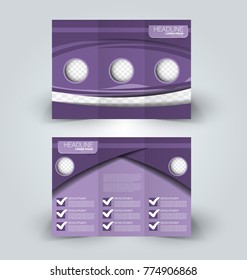 Tri fold brochure design. Creative business flyer template. Editable vector illustration. Purple color.