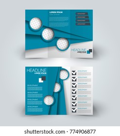 Tri fold brochure design. Creative business flyer template. Editable vector illustration. Blue color.