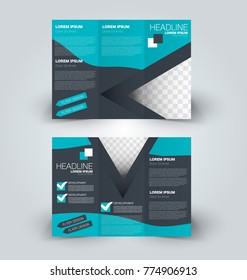 Tri fold brochure design. Creative business flyer template. Editable vector illustration. Blue color.