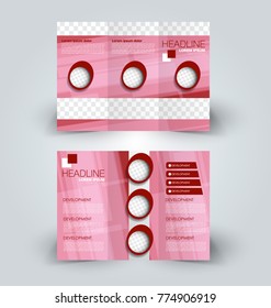 Tri fold brochure design. Creative business flyer template. Editable vector illustration. Pink color.