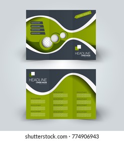 Tri fold brochure design. Creative business flyer template. Editable vector illustration. Green color.