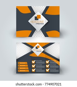 Tri fold brochure design. Creative business flyer template. Editable vector illustration. Orange color.