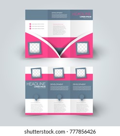 Tri fold brochure design. Creative business flyer template. Editable vector illustration. Pink color.