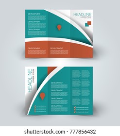 Tri fold brochure design. Creative business flyer template. Editable vector illustration. Green and red color.
