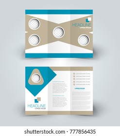 Tri fold brochure design. Creative business flyer template. Editable vector illustration. Blue color.