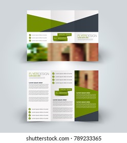 Tri fold brochure design. Creative business flyer template. Editable vector illustration. Green color.