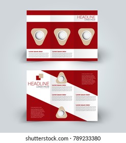 Tri fold brochure design. Creative business flyer template. Editable vector illustration. Red color.